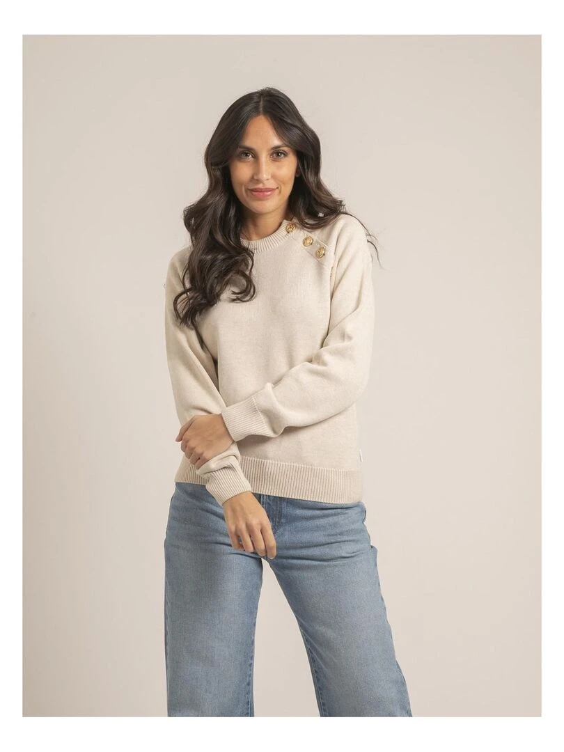Pull col rond pur coton KORDINE Beige