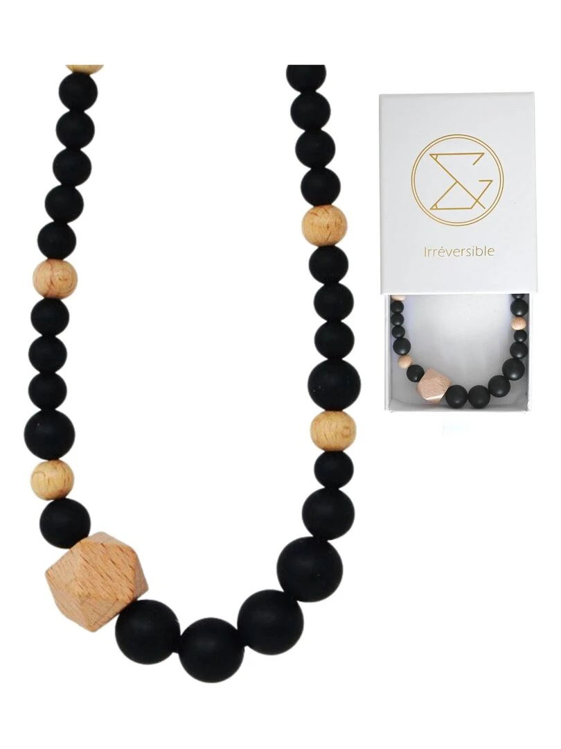 Collier d'allaitement ou de portage en silicone Noir et Bois Noir