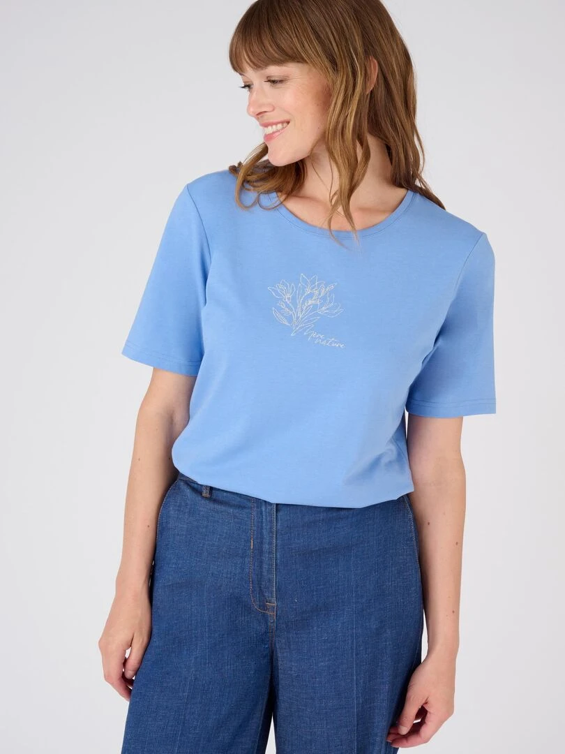 Tee shirt manches courtes à motif doré. Damart Bleu