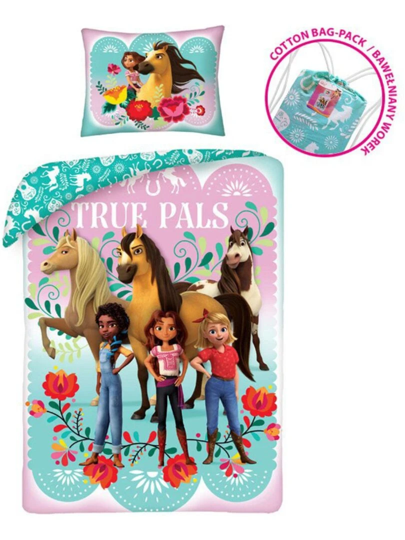 Parure de Lit Enfant Coton Cheval Equitation Rose