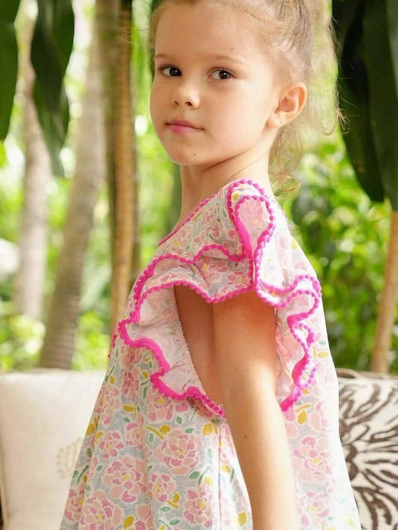 Robe Cérémonie Fleurie Rose Été Manches Papillons BUTTERFLY La Faute à Voltaire Rose clair
