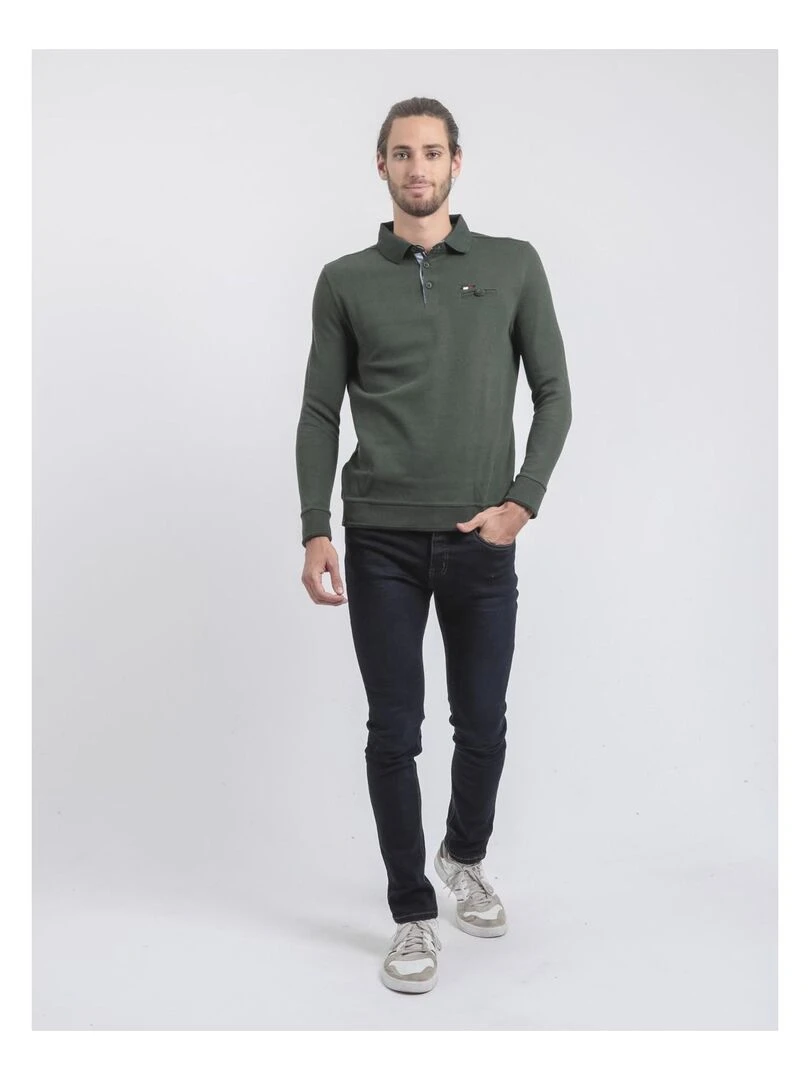 Pull fin col polo WAMITOL   Vert foncé