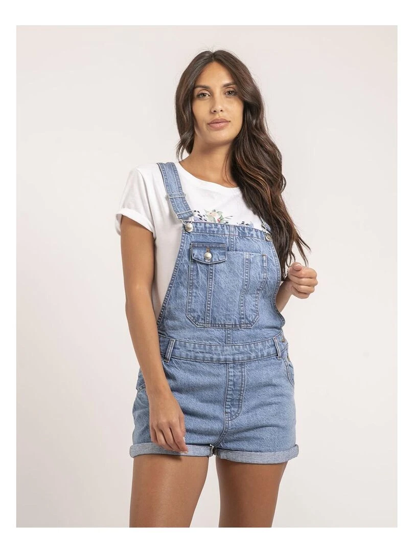 Salopette short en denim XORTA Bleu