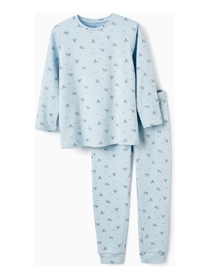 Pyjama côtelé avec motif pour garçon 'Sail Boats' manches longues ESSENTIALS LINE Bleu