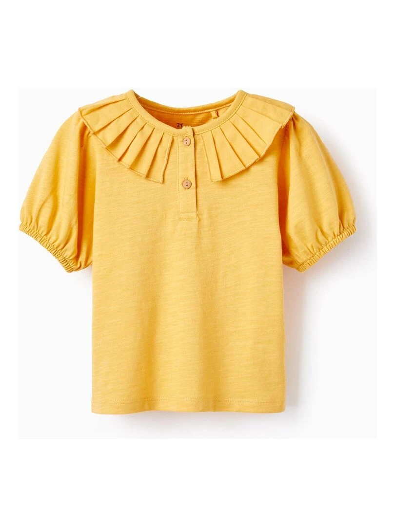 T shirt en Coton avec Col Plissé pour Bébé Fille manches courtes Jaune