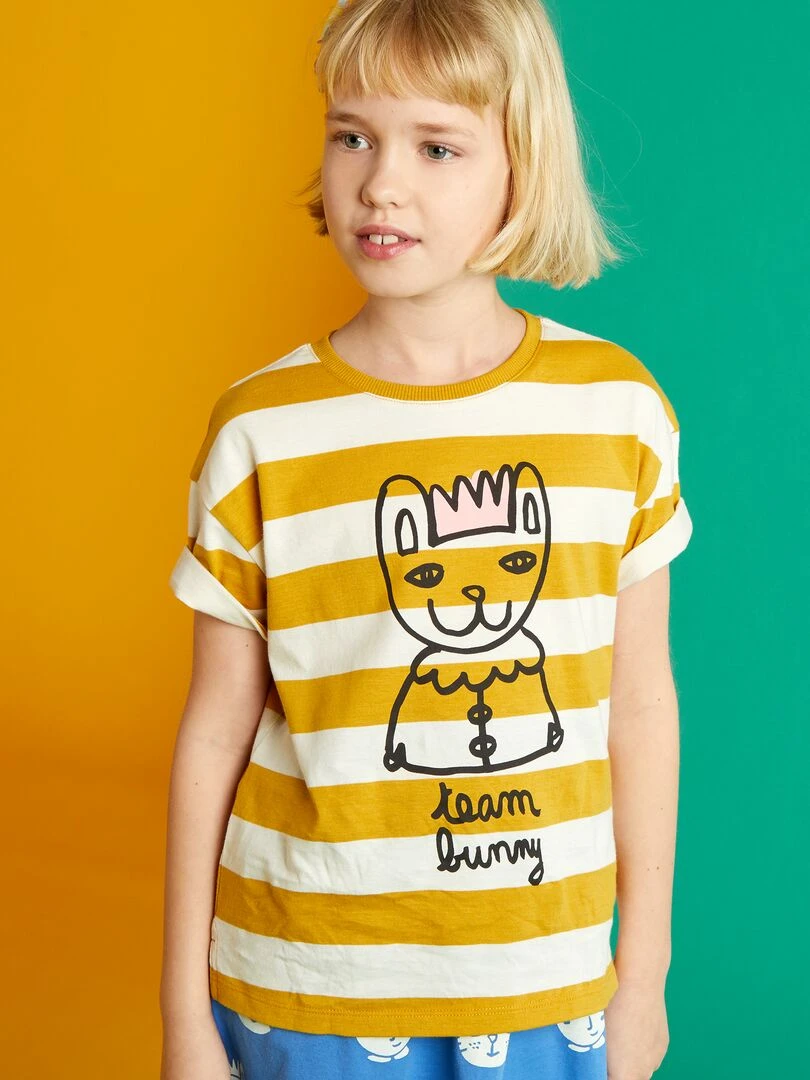 Tee shirt à col rond X Little Bad Wolf Moutarde/blanc