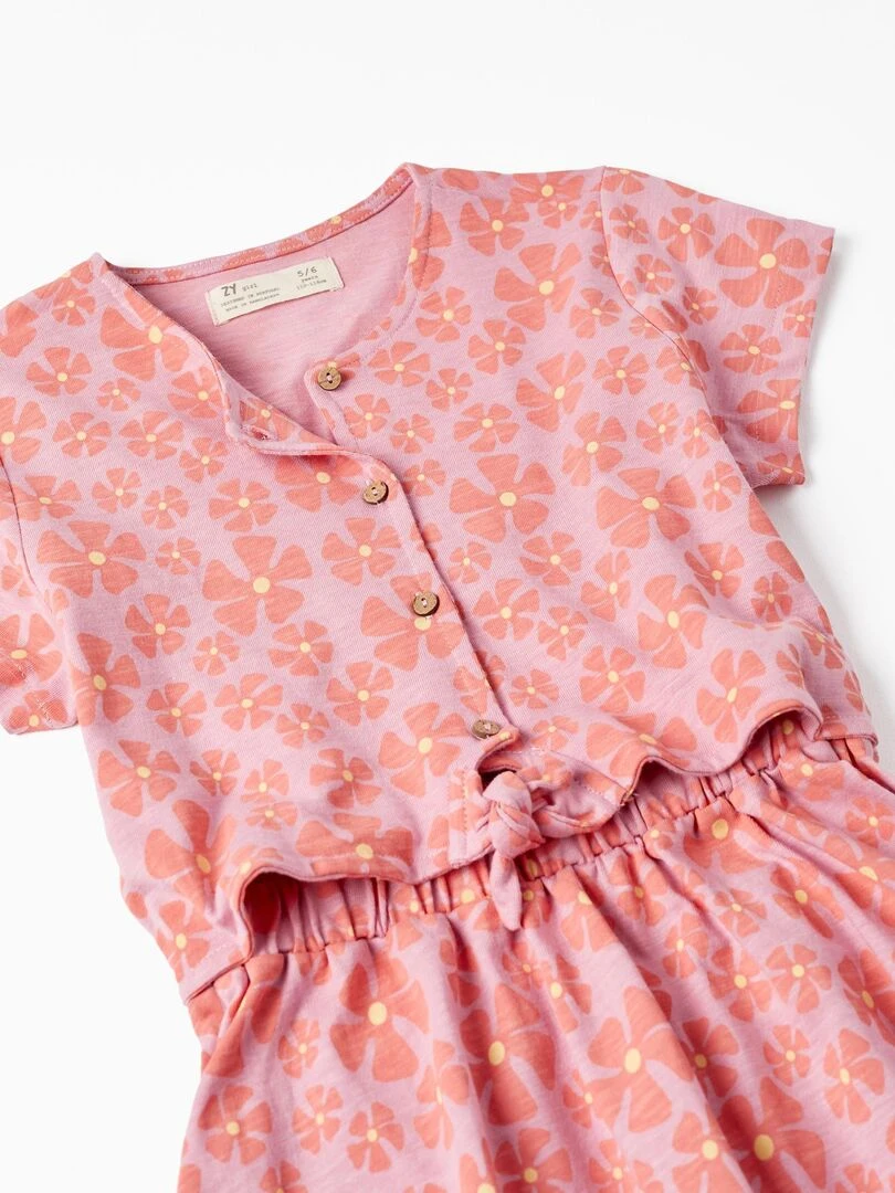 Robe en coton à motif floral pour fille manches courtes THE WAVE TRIBE   Rose clair