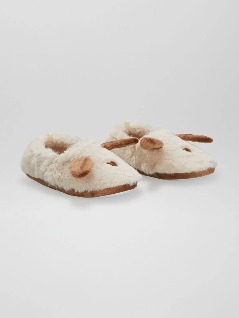 Chaussons élastiques animal Beige