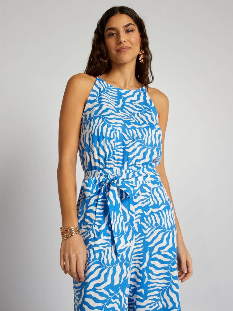 Combinaison en lin imprimée   Bleu