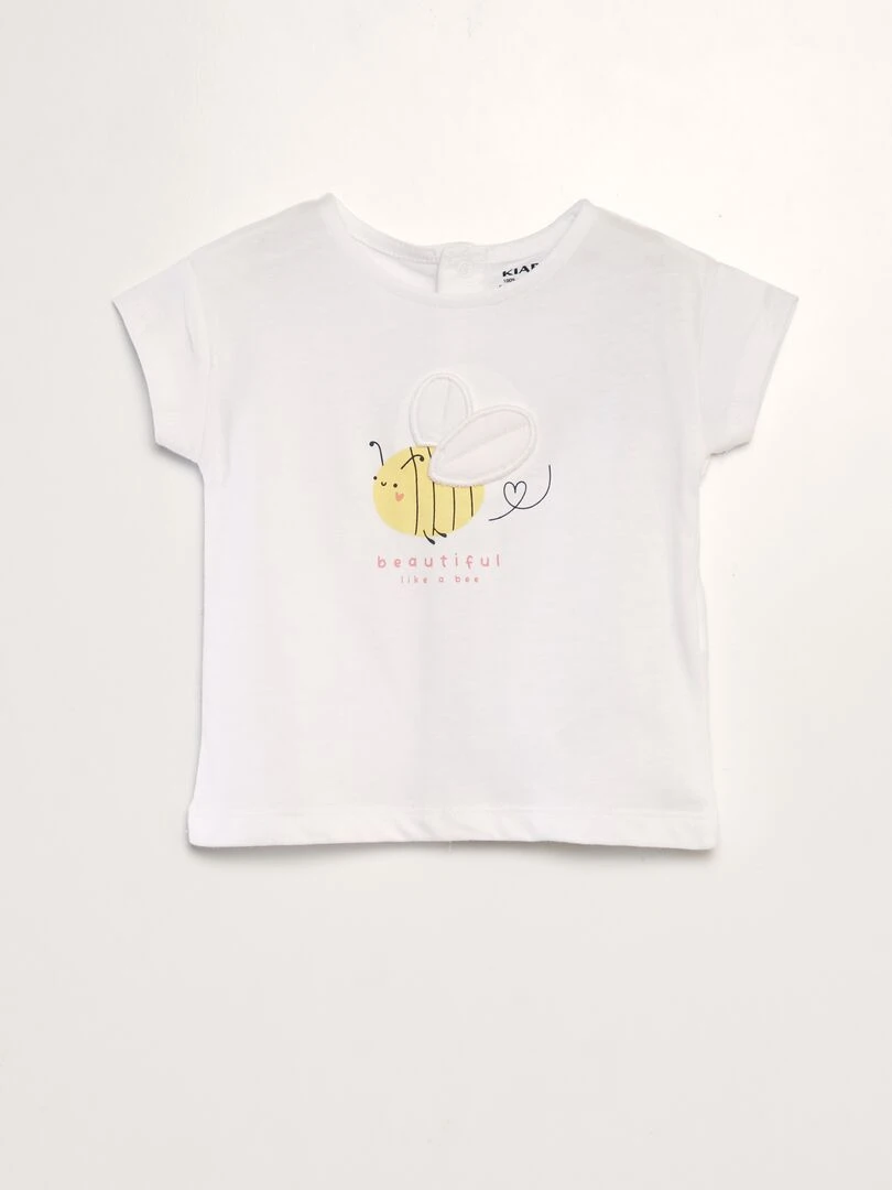 T shirt imprimé 'abeille' + animation en relief Blanc abeille