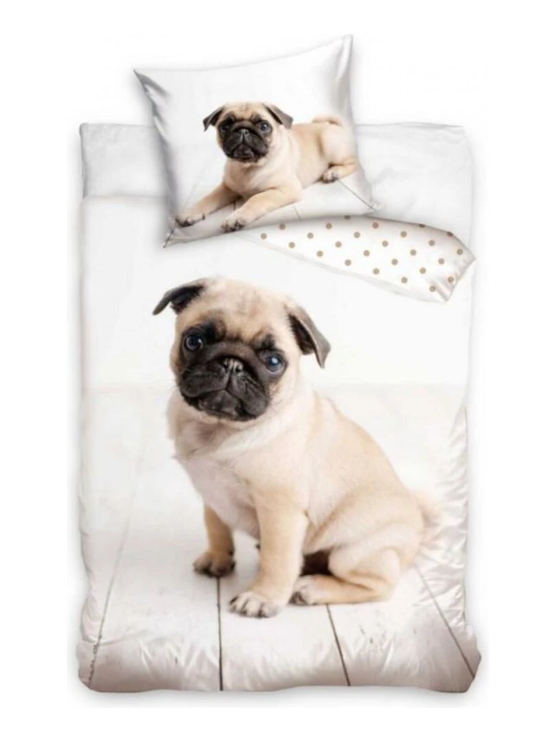Parure de Lit Coton Chien Bulldog Français Blanc