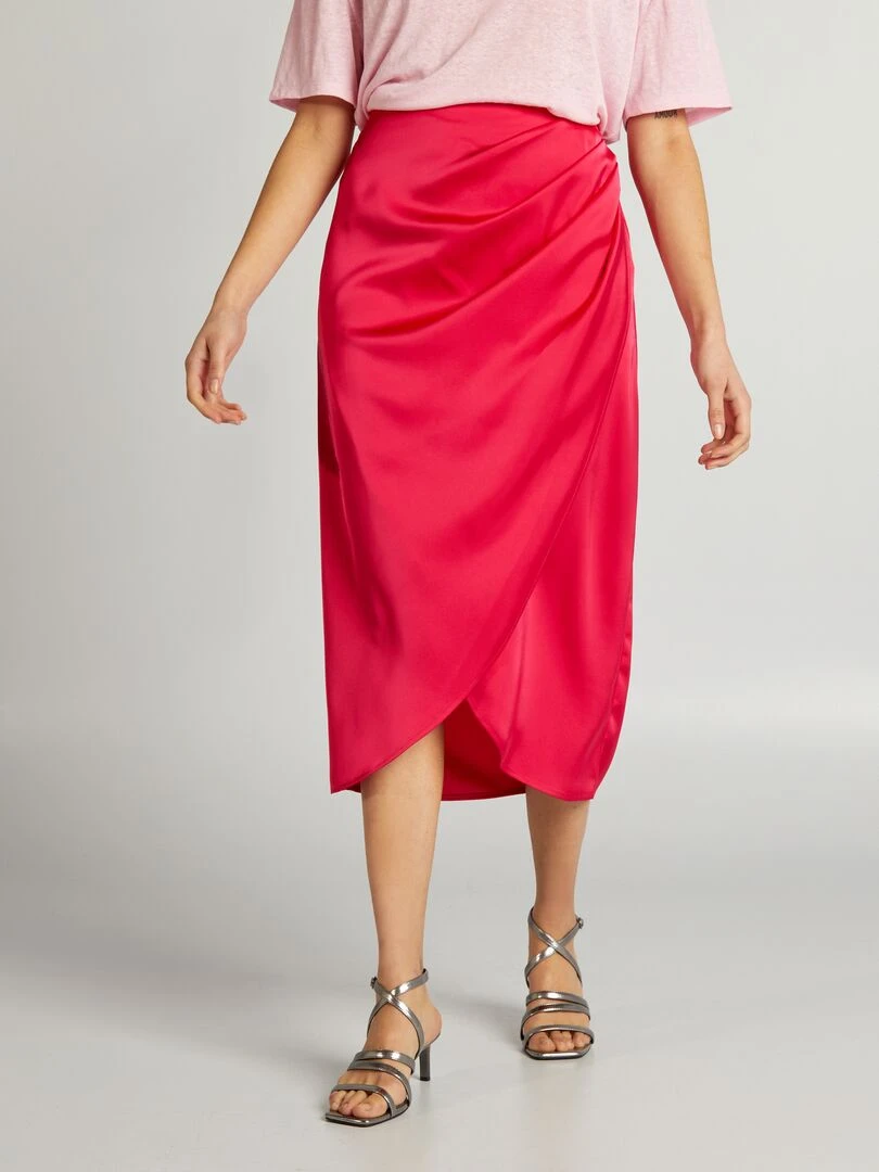 Jupe midi en satin Rose