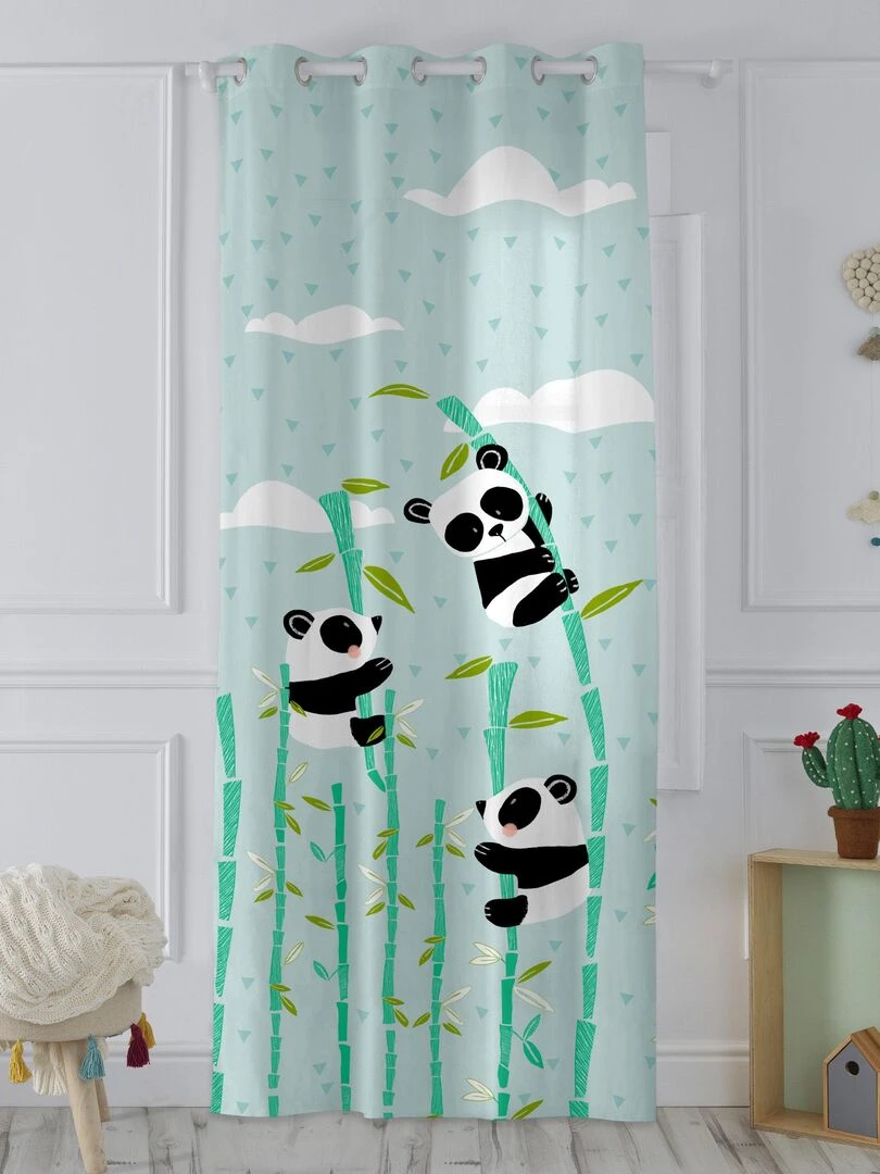 Rideau Panda garden blue "Happyfriday" Bleu