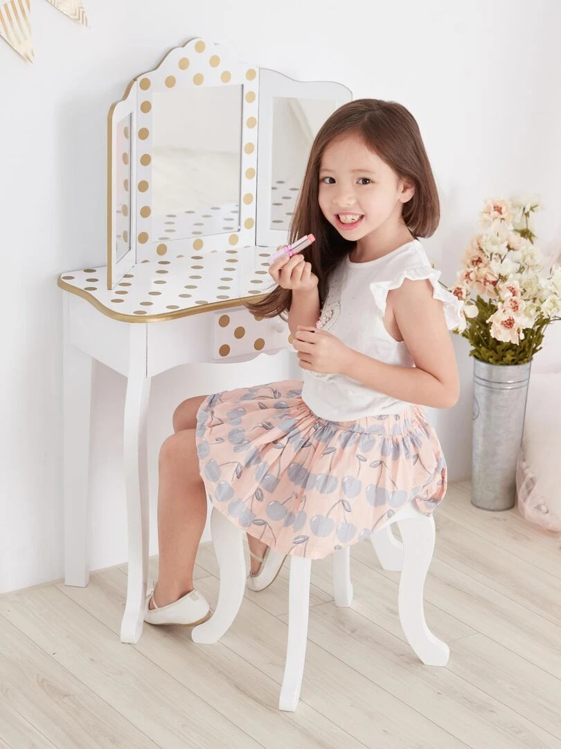 Coiffeuse enfant en bois avec miroir tabouret blanc or Fantasy Fields Teamson TD 11670M   Blanc