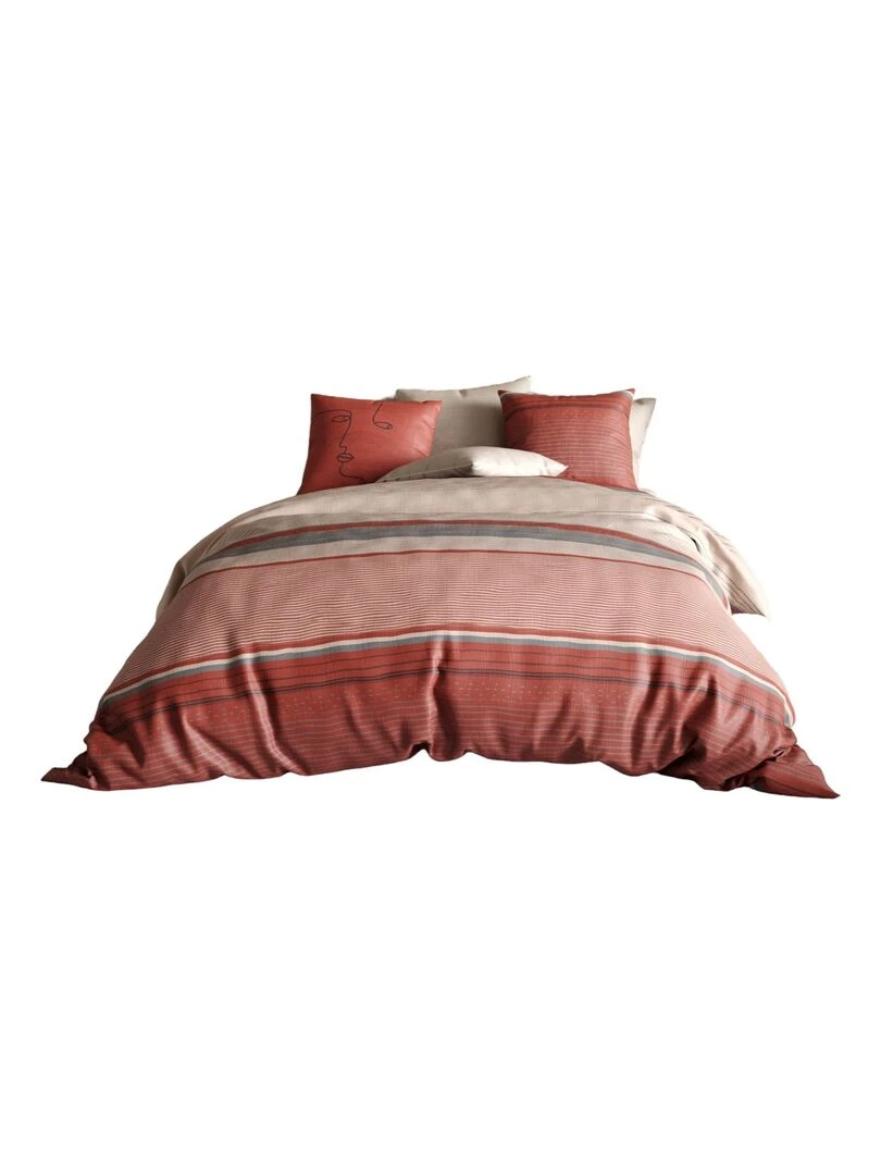 Housse de couette + taie percale Visage Hanna Marron