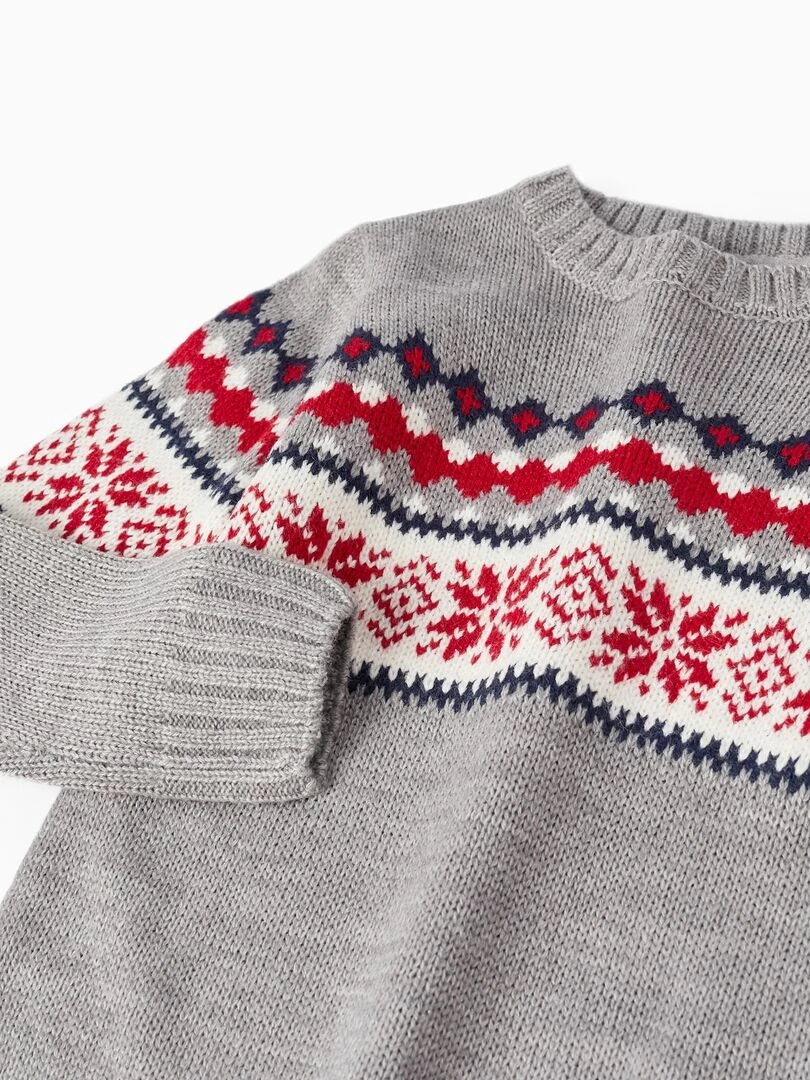 Pull en grosse maille à motif pour garçon   NOËL   Gris