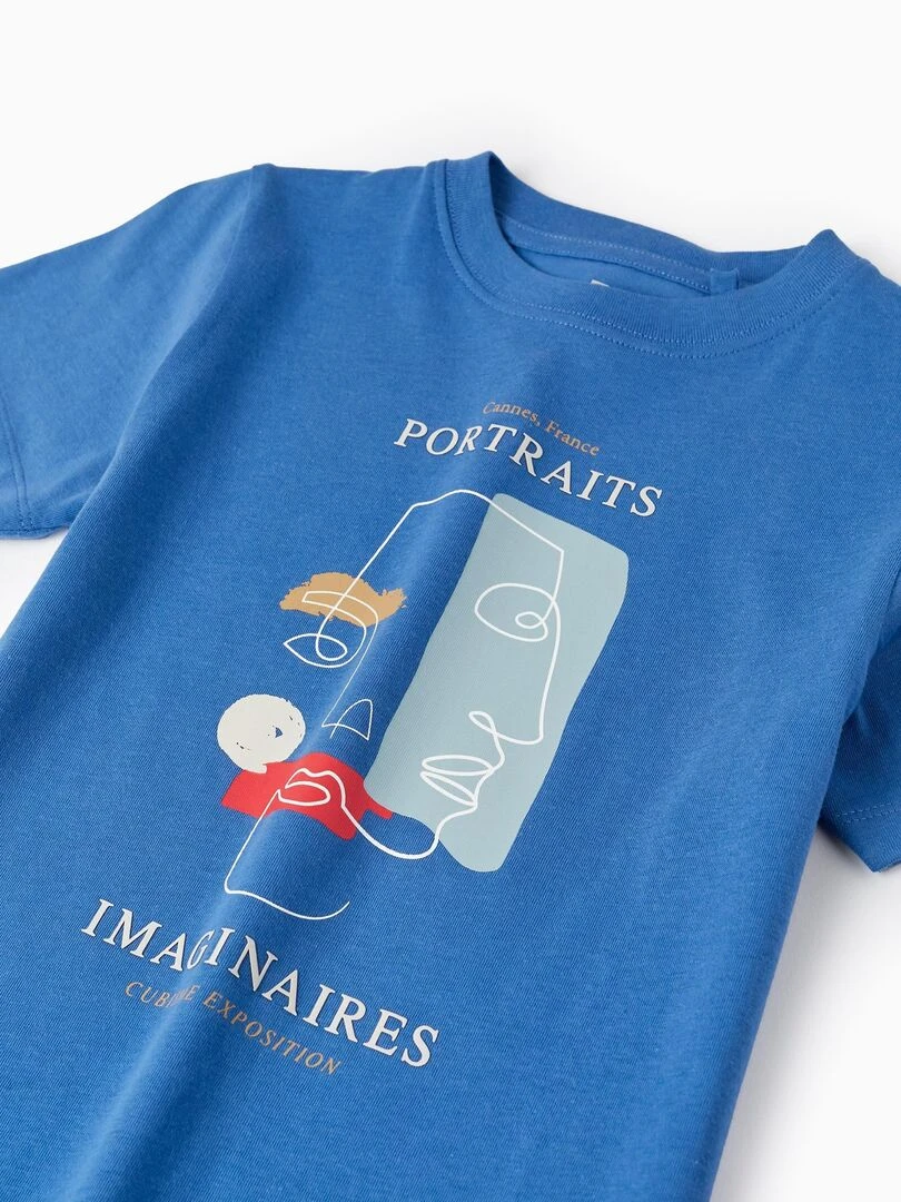 T Shirt en coton pour garçon 'Portraits' manches courtes   Bleu
