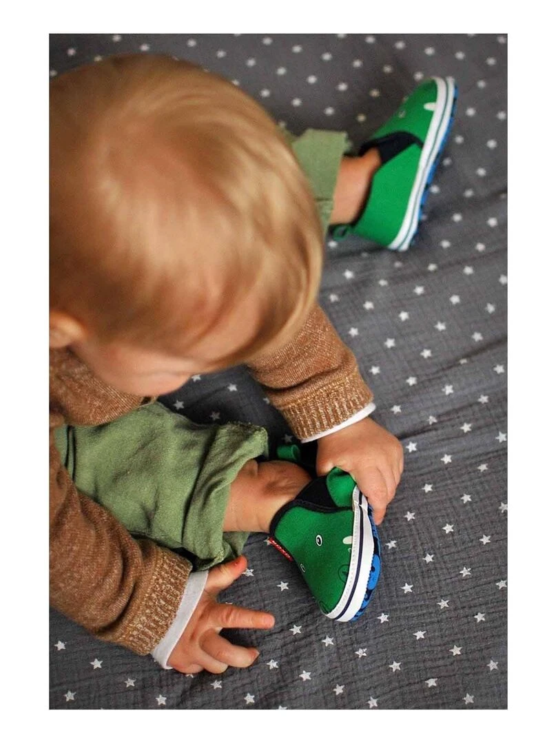 Chaussons doux pour bébé  Crocodile   Vert