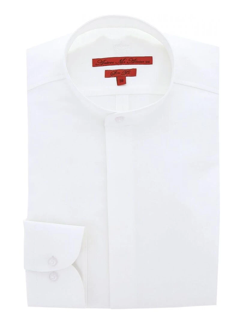 Chemise gorge cachée col mao SONNY Blanc