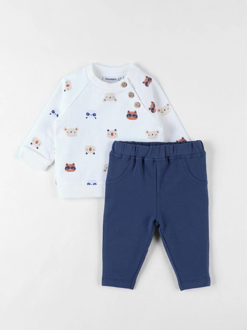 Set sweatshirt imprimé animalier + jogging denim écru/bleu Noukie's Bleu