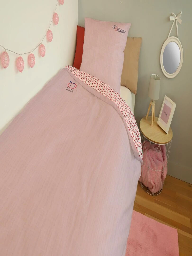 Housse de couette Catimini Tomates 140x200 cm et taie d'oreiller 100% Coton Rose