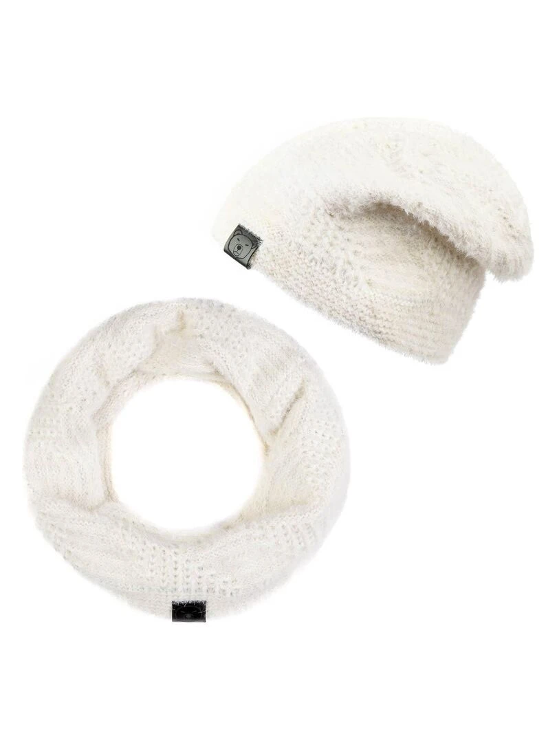 Ensemble Snood Bonnet Flip Made in UE Blanc