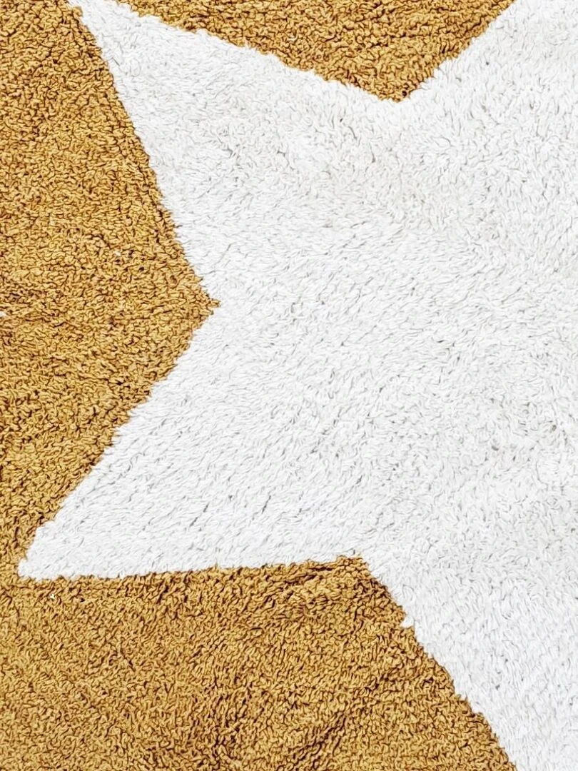 Future Home   Tapis enfant rond en coton tufté jaune et blanc   Jaune