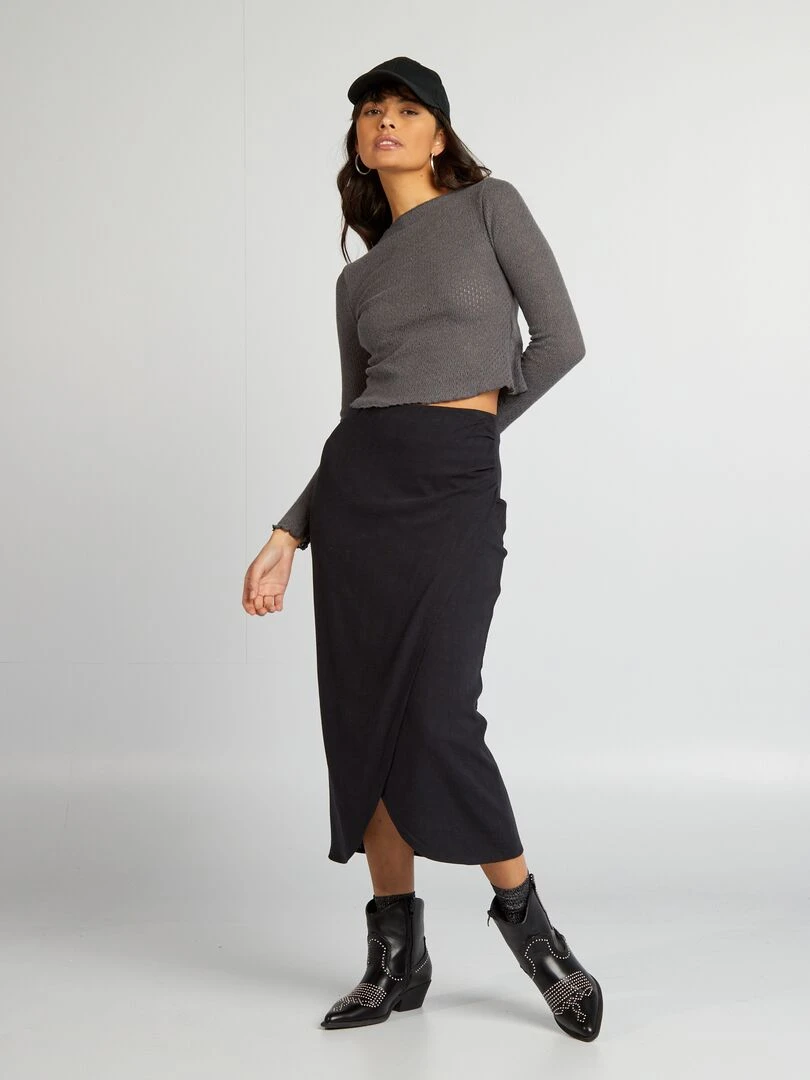 Tee shirt crop top ajouré Gris