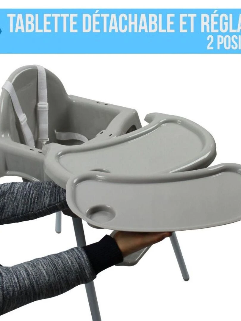 Chaise haute bébé  enfant  réglable hauteur et tablette   Délice Gris   Monsieur Bébé   Gris