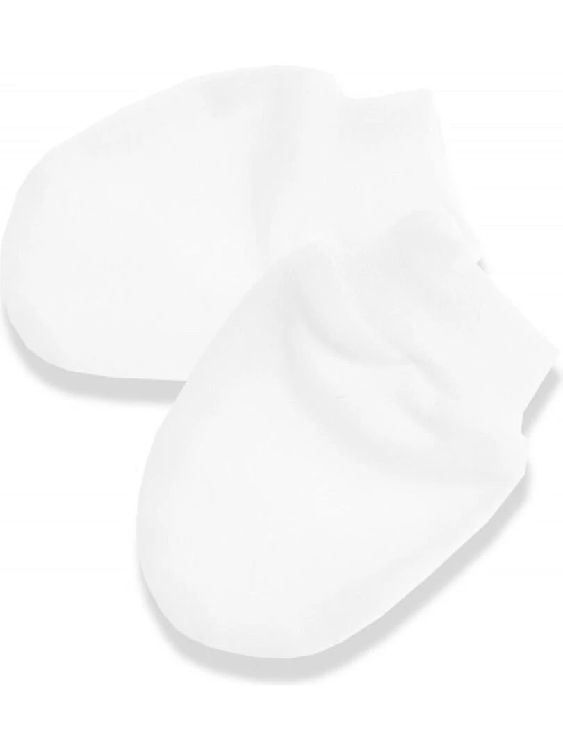 Moufles naissance en coton gants bébé anti griffures Blanc