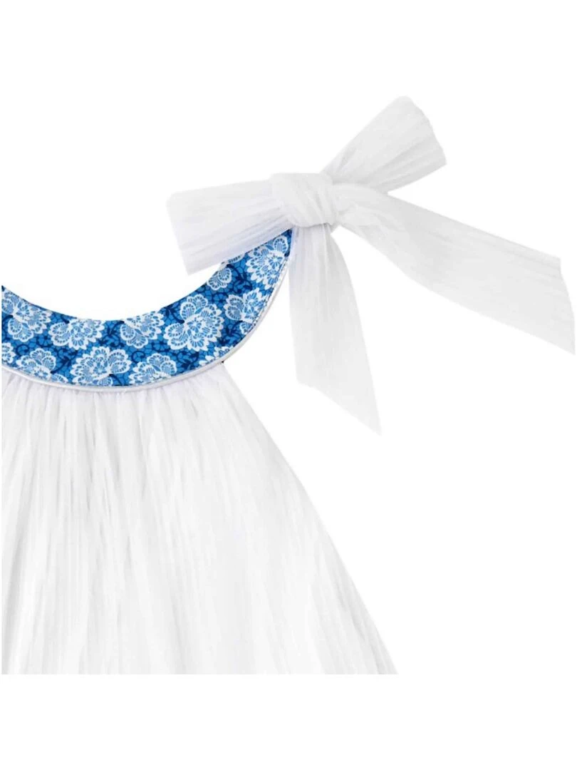 Robe Cérémonie Fille  Voile Blanc Fleurs Bleu Roi  ALIZEE   La Faute à Voltaire   Blanc