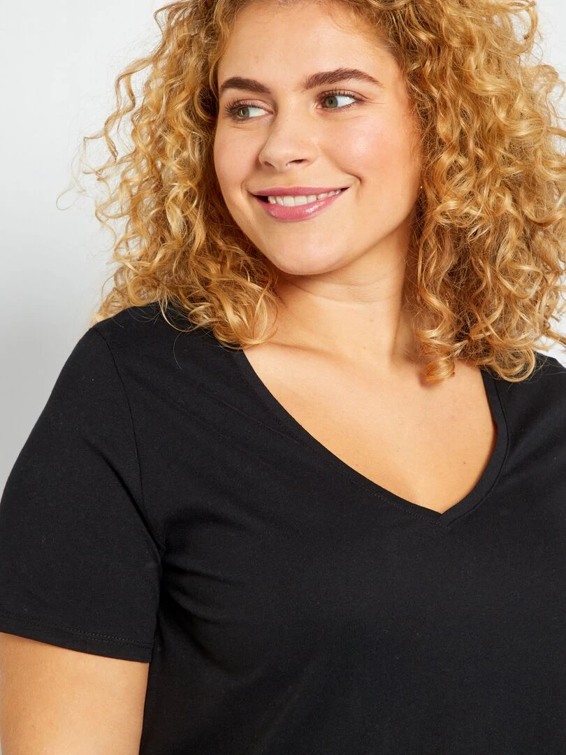 T shirt en jersey à col V   noir