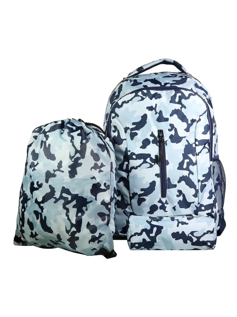 BAGTROTTER Set de sac à dos sac gym et trousse Bagtrotter Bleu Camouflage Bleu