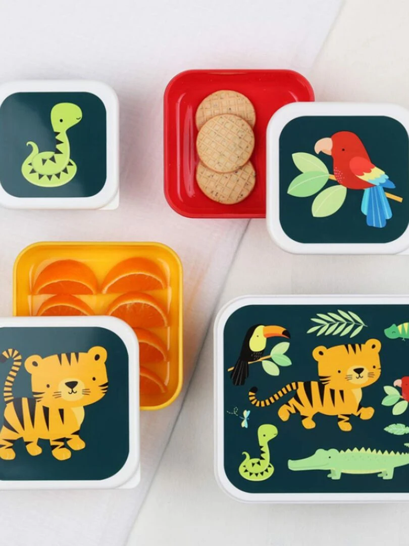 Lot de 4 boîtes à goûter Tigre   Vert