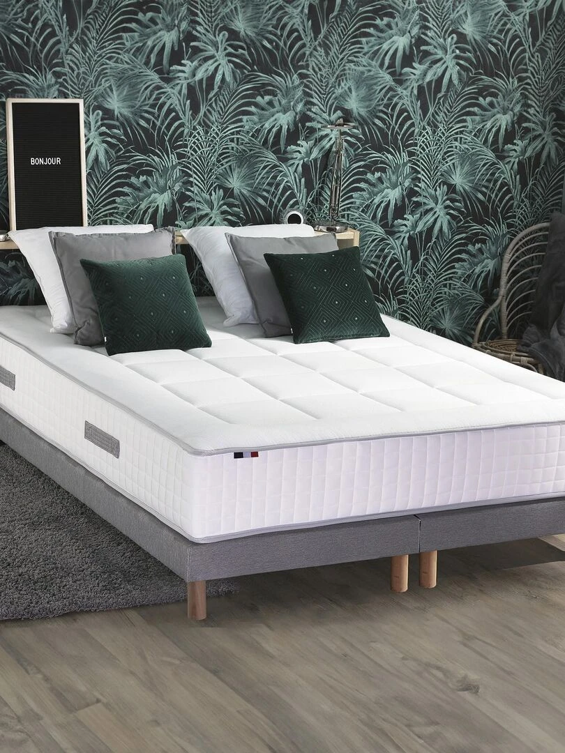 Ensemble matelas Ressorts 7 zones H30cm + sommier PALACIO 2 FABRICATION FRANCAISE Gris Blanc