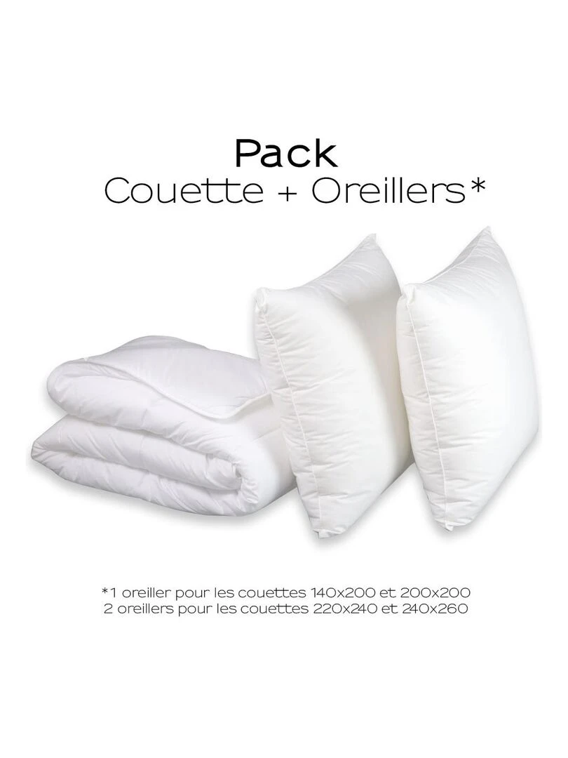 DODO Pack Duvet Couette chaude + Oreiller 50% duvet de canard Blanc