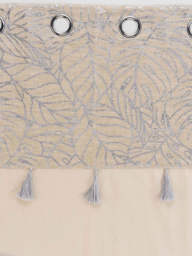 Rideau 140x240 uni top métal pompons Solea argent   Beige