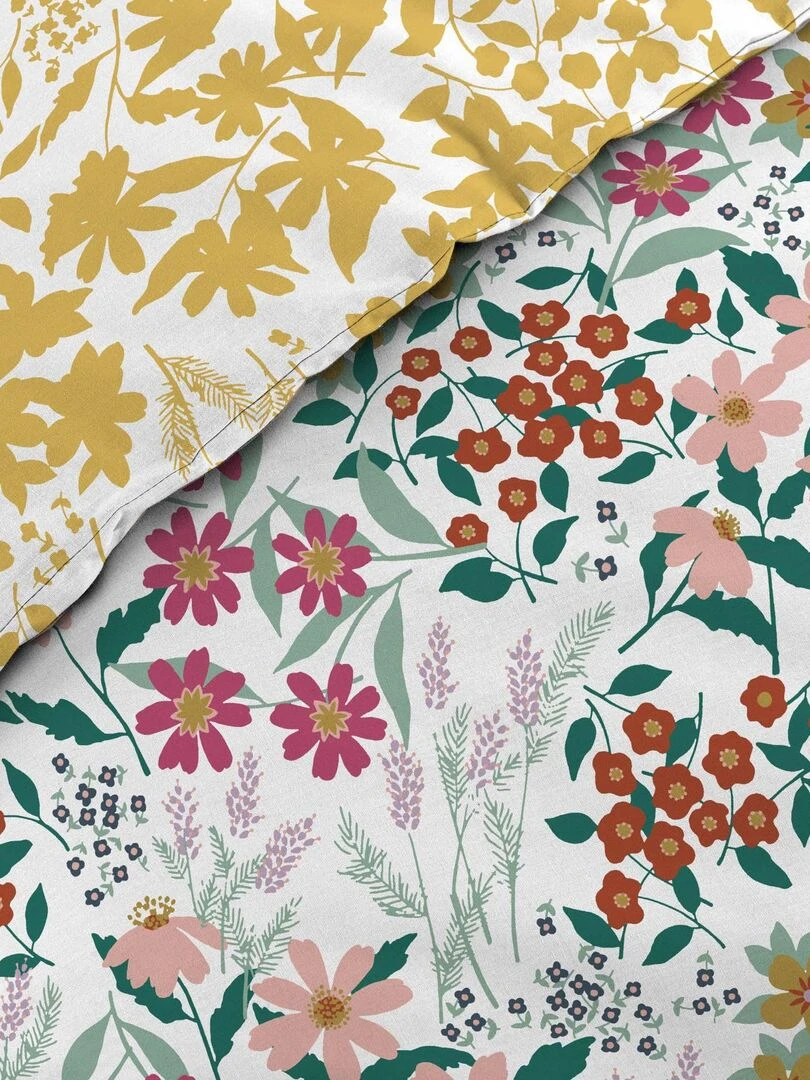 Housse couette + taies 220 x 240 cm Les fleurs de claudia   Blanc