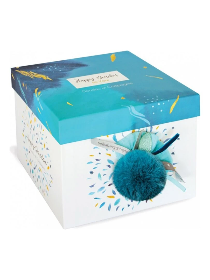 Peluche avec coffret lapin bleu vert Happy Pop (25 cm)   Bleu