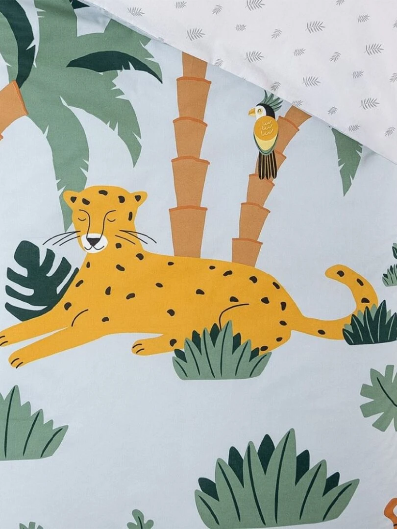 Housse de couette enfant 140x200 Jungle + taie 100% coton 57 fils   Blanc