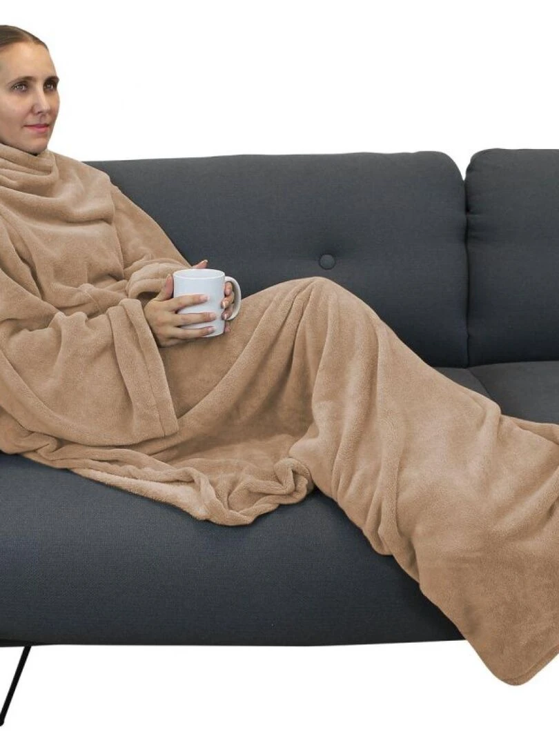 Couverture polaire plaid intégral avec manches et poche Adulte Vivezen Beige