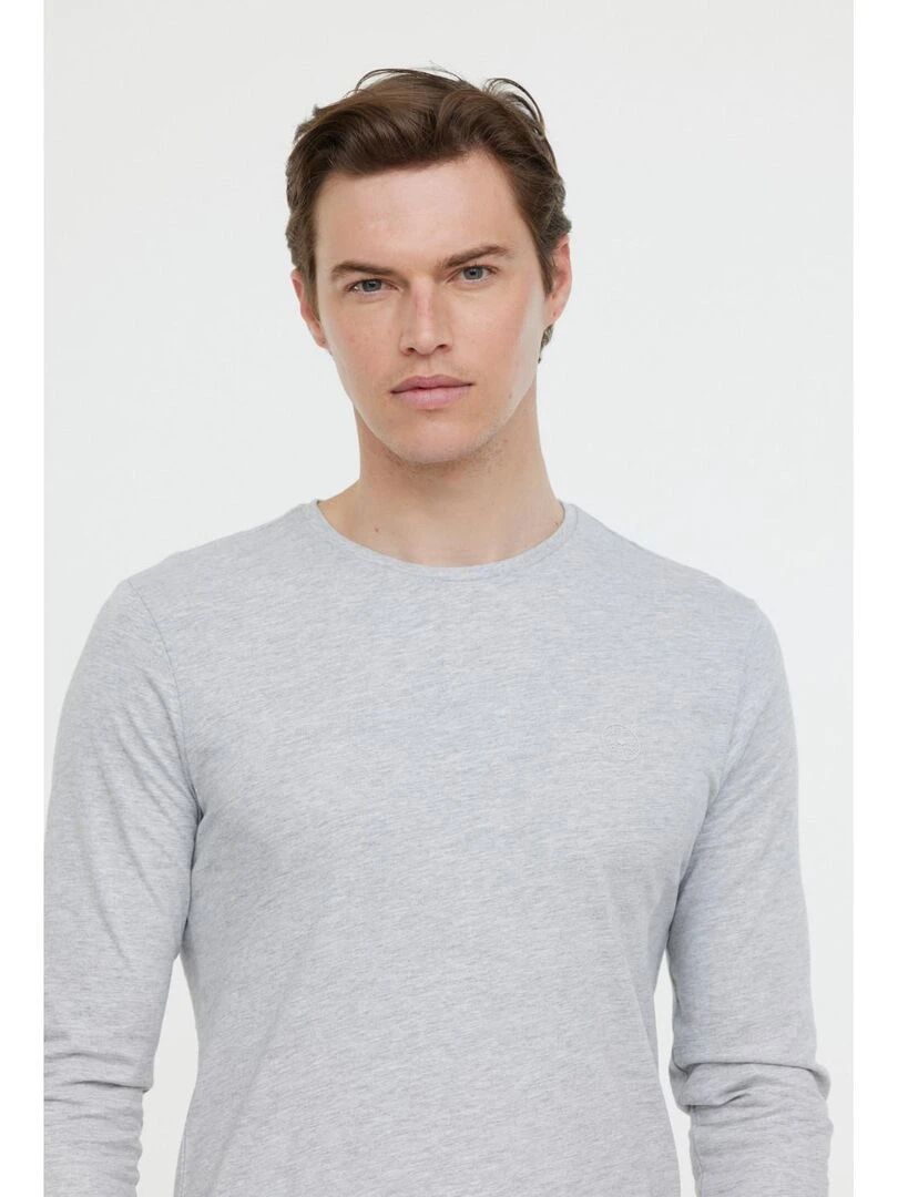 Lee Cooper   T Shirt manches longues coton regular AREO   Gris chiné