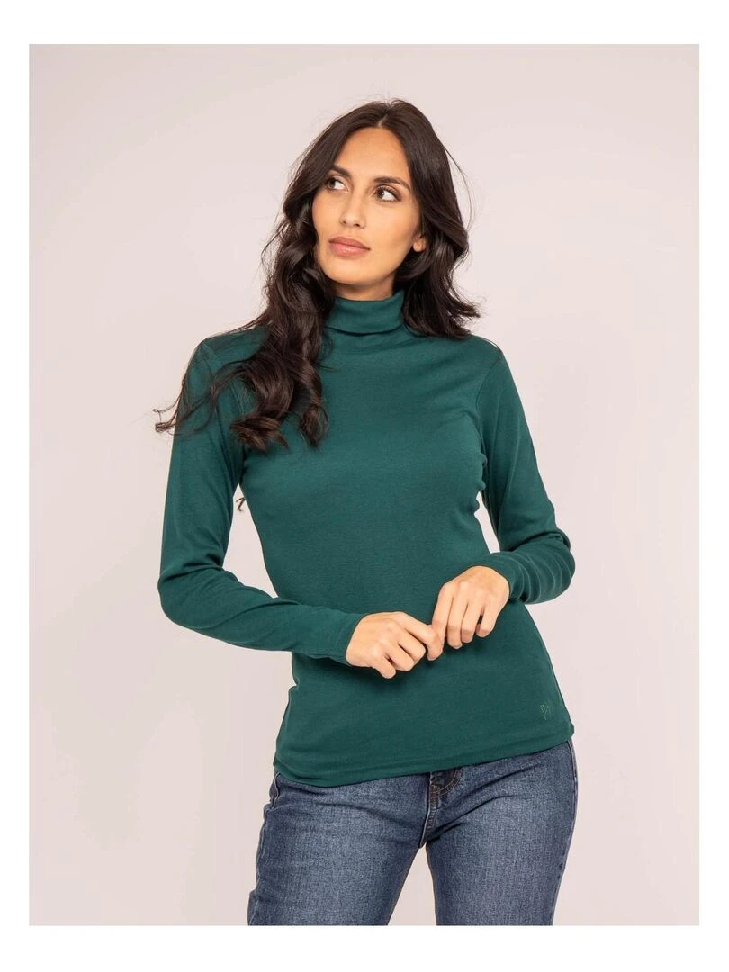 Sous pull col roulé pur coton organique FUSEE Vert