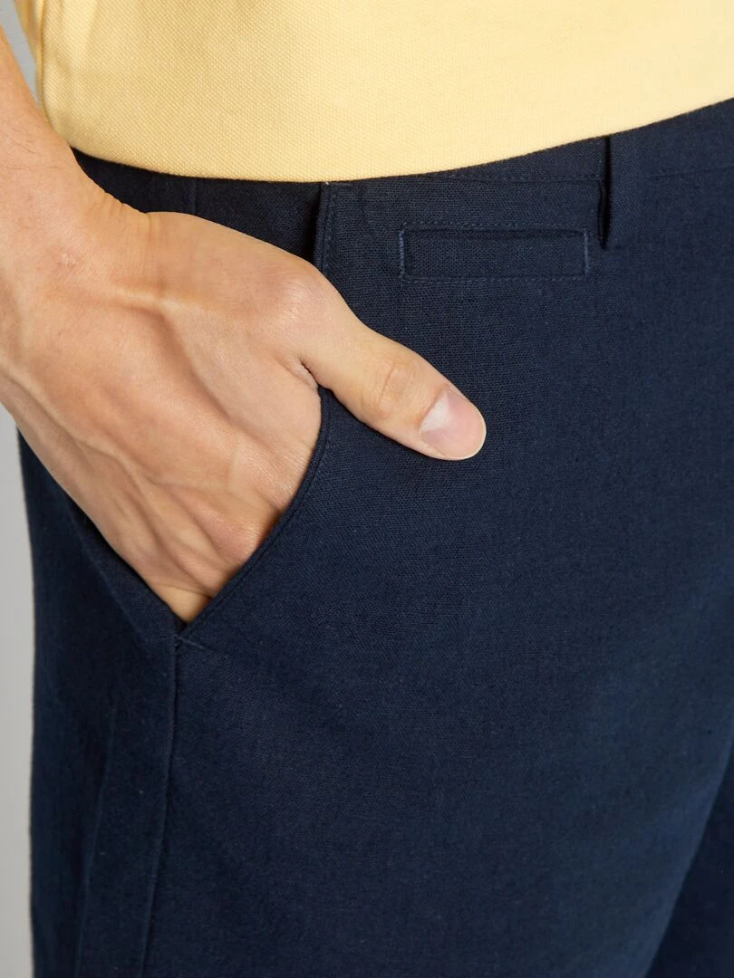 Bermuda en lin mélangé   bleu marine