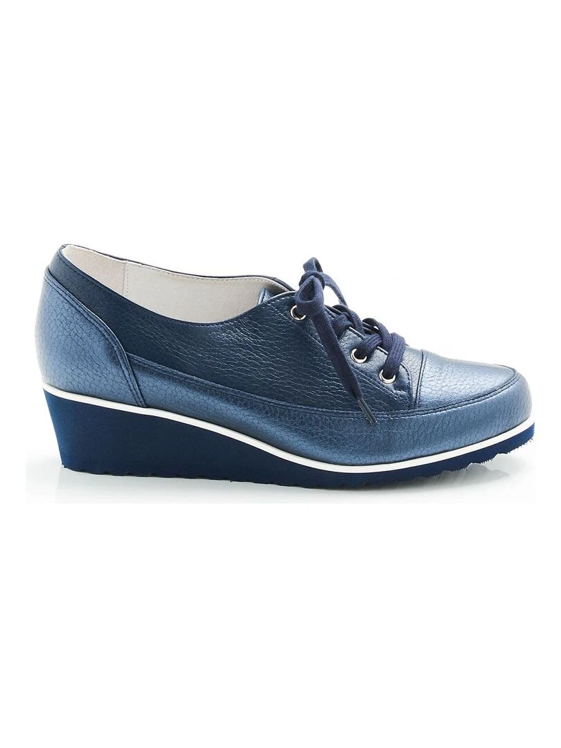 Derbies compensés à lacets  dessus cuir cerf   Damart   Bleu marine