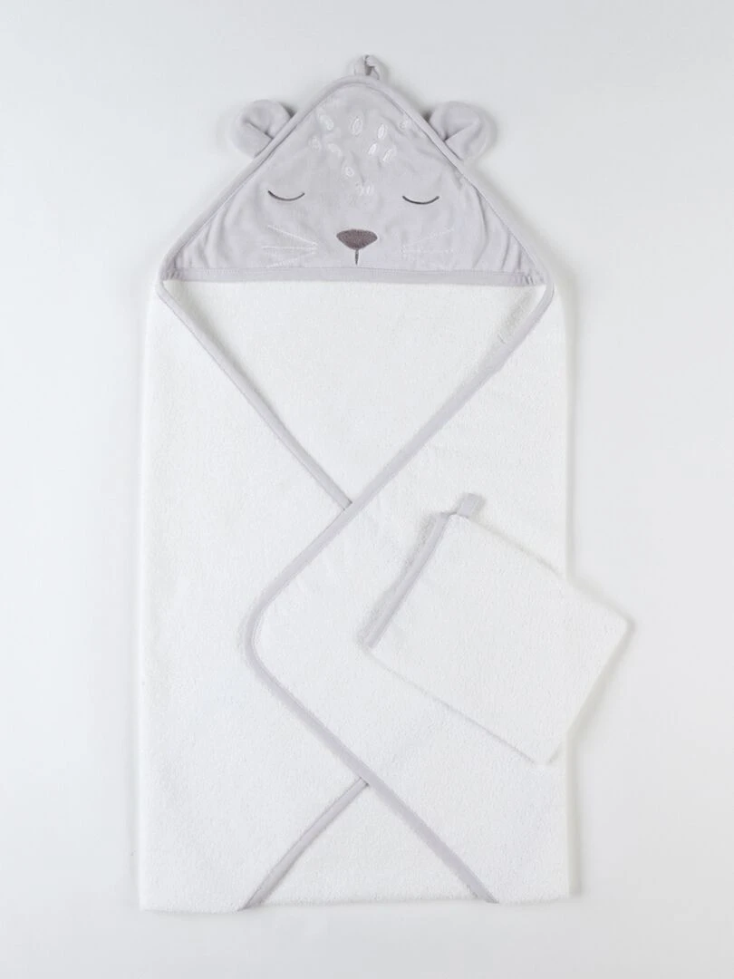 Set de bain Kendi en éponge et Veloudoux  écru/gris clair   Blanc