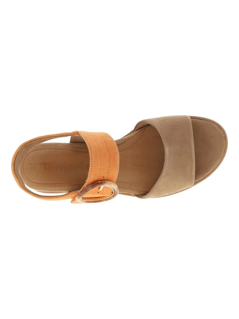 TAMARIS   Nu pieds cuir nubuck talon semi compensée   Marron caramel