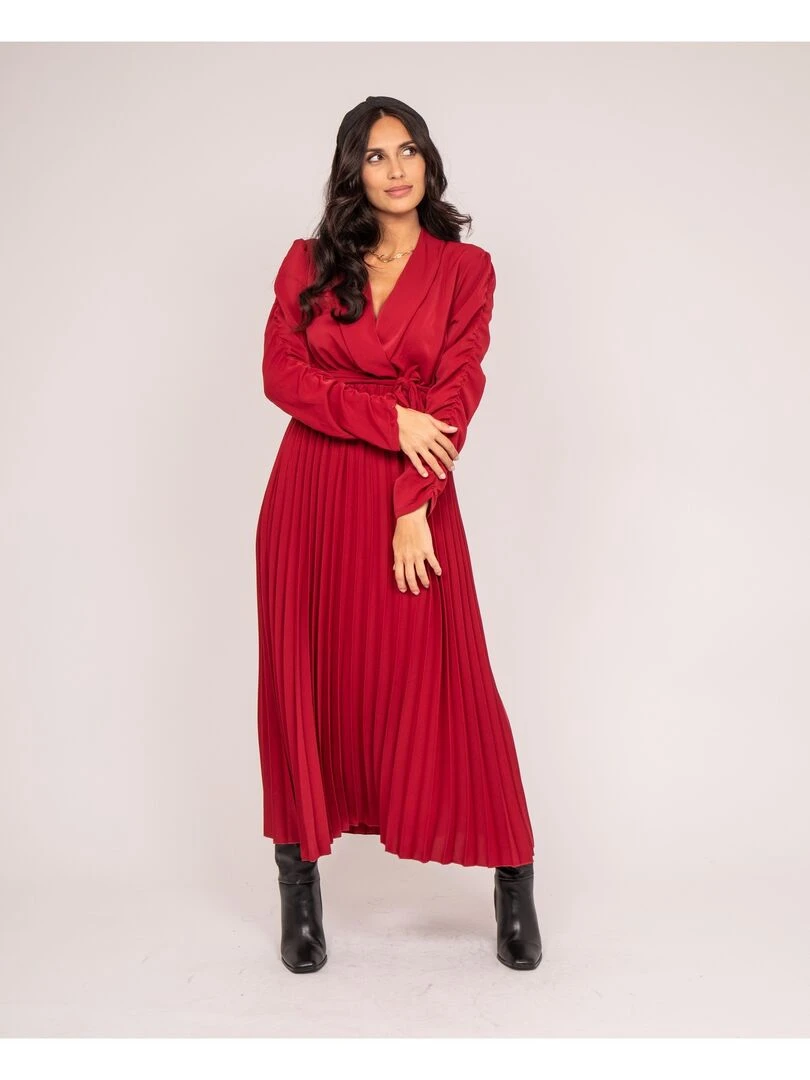 Robe longue plissée ILEM   Bordeaux