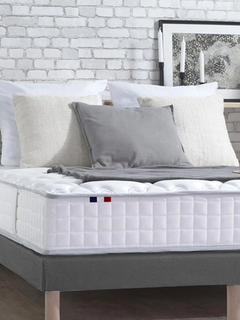 Ensemble Matelas Ressorts + Mémoire de forme ODYSSEE + Sommier Made in France Sommier Gris chiné Gris Blanc