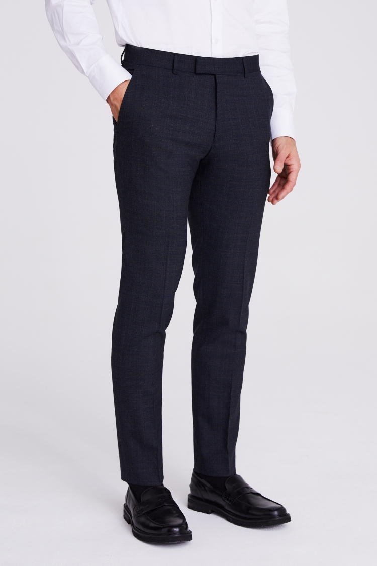 Tailored Fit Charcoal with Navy Check Trousers Buy Online at Moss